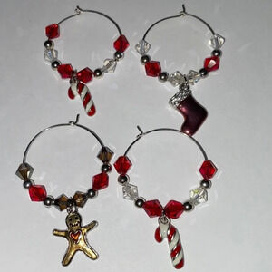 Holiday Wine Glass Charms Handmade Set of 4